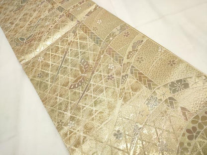 平和屋着物◎六通柄袋帯 花蝶文 金糸 正絹 逸品 AABG6325wj
