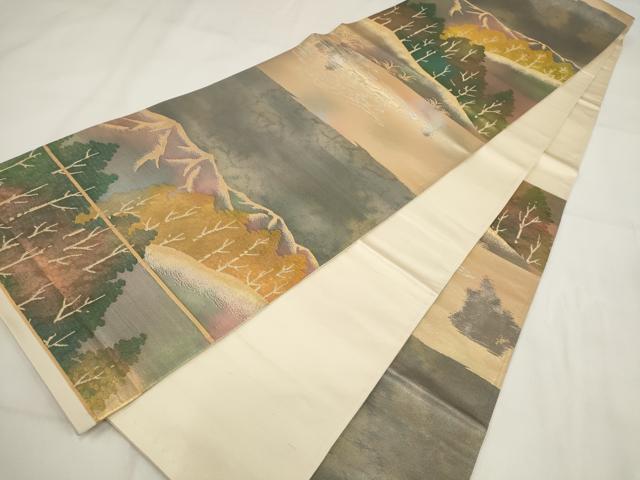 平和屋着物◎六通柄袋帯 遠山樹林文 金銀糸 正絹 逸品 AABG6329wj