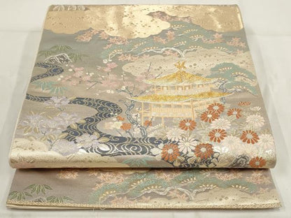 平和屋着物◎六通柄袋帯 桃山絵巻 金銀糸 正絹 逸品 AABG6337wj