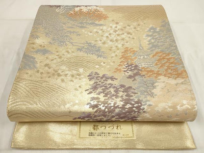 平和屋着物◎都つづれ　六通柄袋帯　流水風景文　金糸　正絹　逸品　AABG6341wj