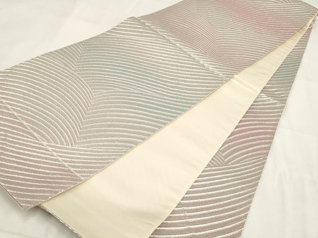 平和屋着物◎全通柄袋帯 縞 銀糸 正絹 逸品 AABG6346wj