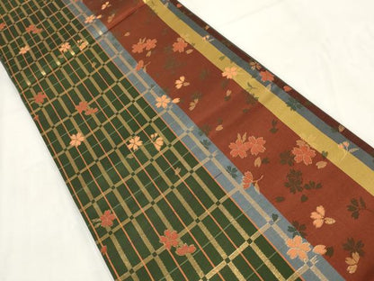 平和屋着物◎全通柄袋帯 花籬間道 金糸 正絹 逸品 AABG6353wj