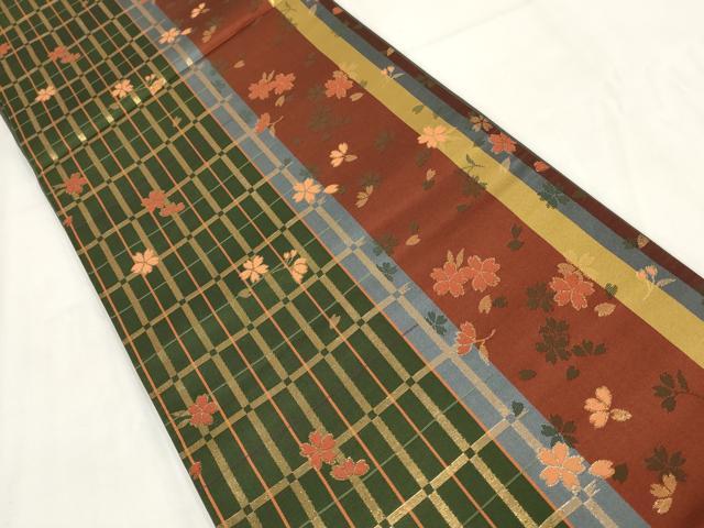 平和屋着物◎全通柄袋帯 花籬間道 金糸 正絹 逸品 AABG6353wj