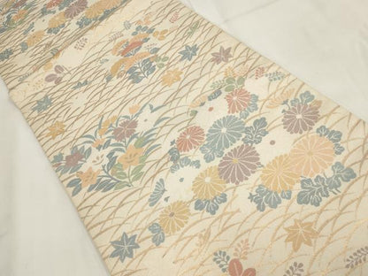 平和屋着物◎六通柄 本袋帯 草花文 金糸 正絹 逸品 AABG6358wj