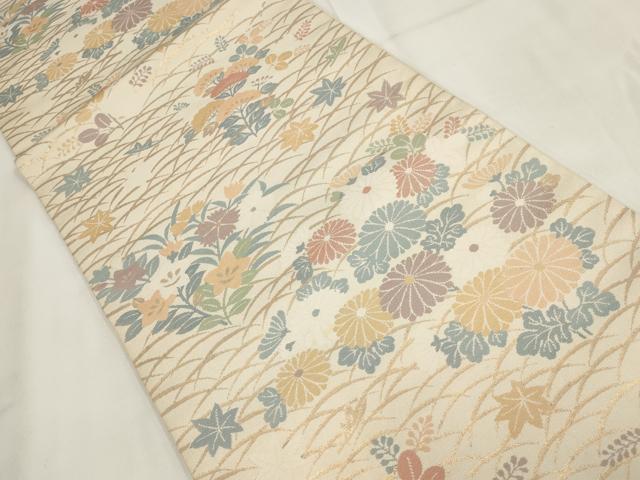 平和屋着物◎六通柄 本袋帯 草花文 金糸 正絹 逸品 AABG6358wj