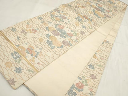 平和屋着物◎六通柄 本袋帯 草花文 金糸 正絹 逸品 AABG6358wj
