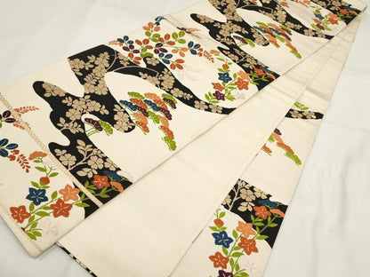 平和屋着物◎六通柄袋帯 唐織 草花文 金糸 正絹 逸品 AABG6362wj