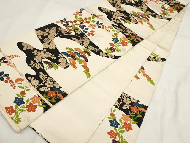 平和屋着物◎六通柄袋帯 唐織 草花文 金糸 正絹 逸品 AABG6362wj
