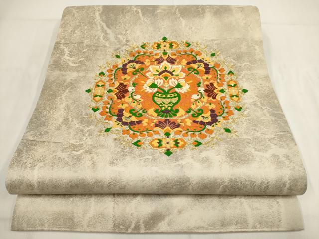 平和屋着物◎九寸開き名古屋帯 唐織 吉祥花文 金糸 正絹 逸品 AABG6366wj