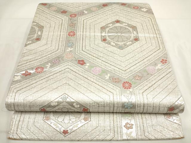 平和屋着物◎六通柄袋帯 亀甲花文 金銀糸 正絹 逸品 AABG6367wj