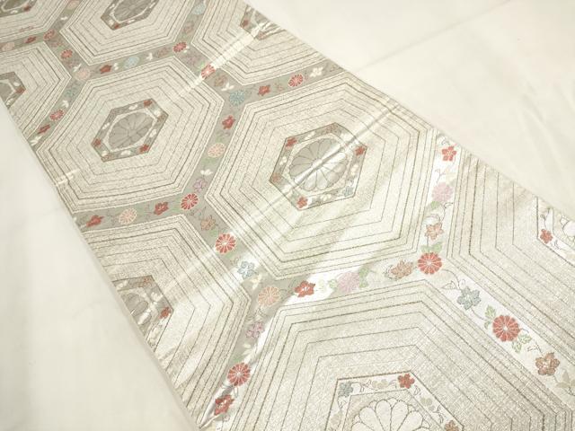 平和屋着物◎六通柄袋帯 亀甲花文 金銀糸 正絹 逸品 AABG6367wj