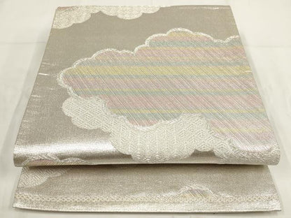 平和屋着物◎六通柄袋帯　佐賀つづれ　九百織　雲重ね文　銀糸　正絹　逸品　AABG6372wj