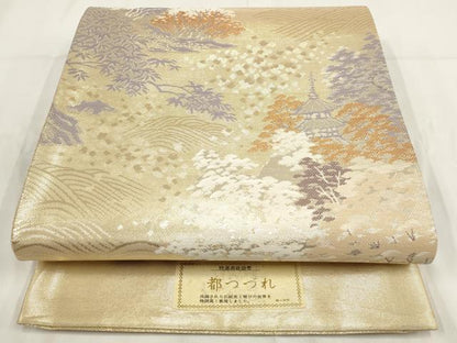 平和屋着物◎都つづれ 六通柄袋帯 流水風景文 金糸 正絹 逸品 AABG6376wj