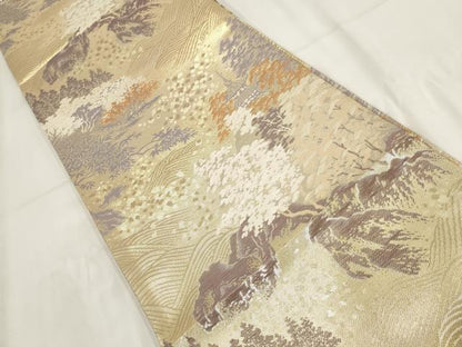 平和屋着物◎都つづれ 六通柄袋帯 流水風景文 金糸 正絹 逸品 AABG6376wj