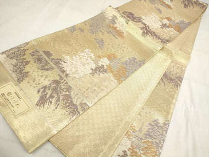 平和屋着物◎都つづれ 六通柄袋帯 流水風景文 金糸 正絹 逸品 AABG6376wj