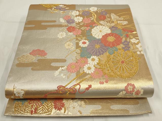 花美人着物□六通柄袋帯 唐織 彩花遺宝段文 金糸 逸品 n1299 平和屋