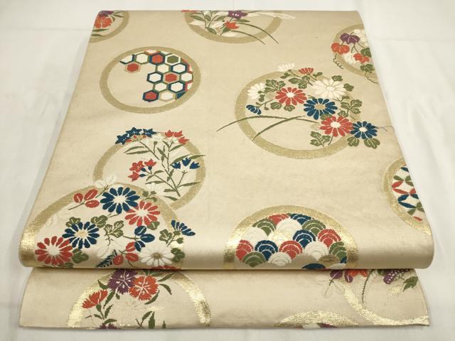 平和屋着物◎六通柄袋帯 唐織 花丸文 金糸 正絹 逸品 AABG6379wj