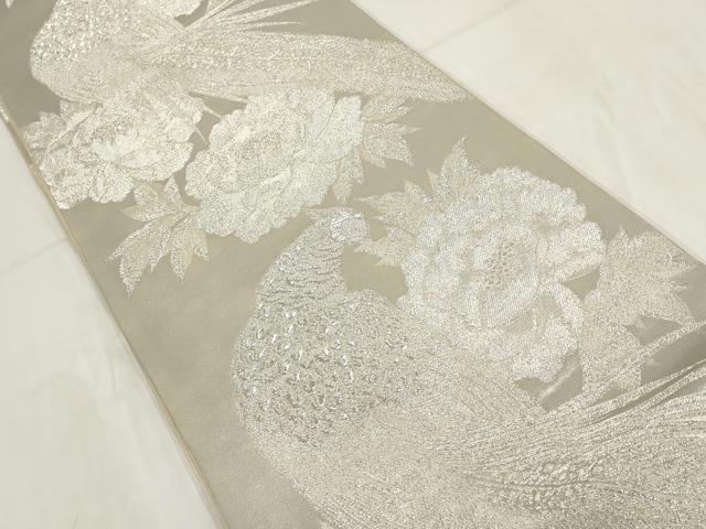 平和屋着物◎六通柄袋帯 花鳥文 銀糸 正絹 逸品 AABG6381wj