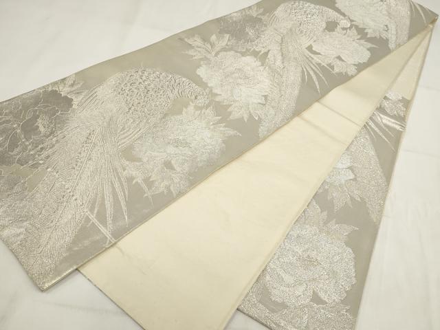 平和屋着物◎六通柄袋帯 花鳥文 銀糸 正絹 逸品 AABG6381wj