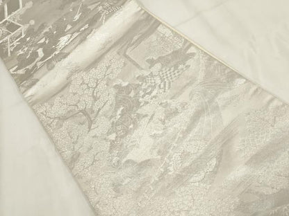 平和屋着物◎六通柄袋帯 人物風景文 銀糸 正絹 逸品 AABG6383wj