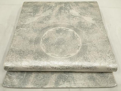 平和屋着物◎六通柄袋帯　吉祥花文　銀糸　正絹　逸品　AABG6390wj