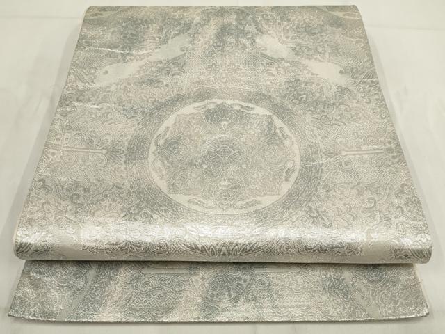 平和屋着物◎六通柄袋帯　吉祥花文　銀糸　正絹　逸品　AABG6390wj