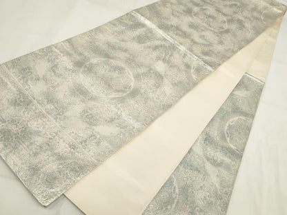 平和屋着物◎六通柄袋帯　吉祥花文　銀糸　正絹　逸品　AABG6390wj