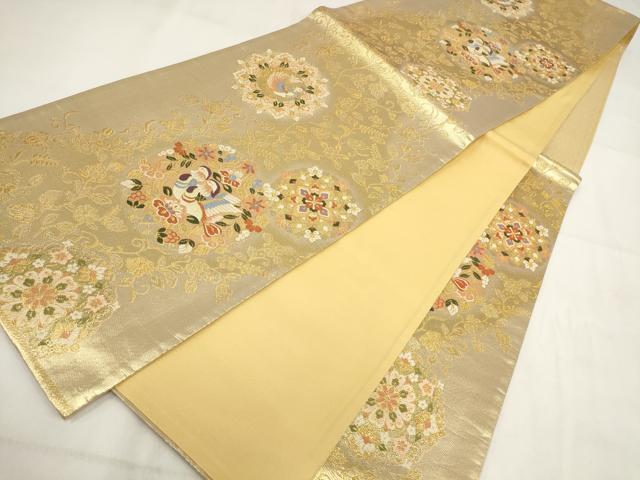 平和屋着物◎六通柄袋帯 花鳥唐草文 金糸 正絹 逸品 AABG6391wj