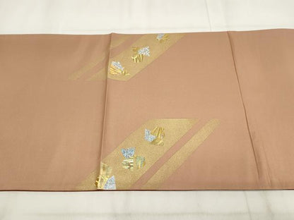 平和屋着物▼太鼓柄袋帯　斜め取り箔散らし文様　金銀彩　正絹　逸品　AABG6452wj