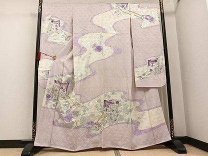 平和屋着物●豪華振袖　駒刺繍　絞り　御所車花文　銀彩　やまと誂製　正絹　逸品　AABG6485ph