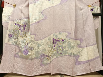 平和屋着物●豪華振袖　駒刺繍　絞り　御所車花文　銀彩　やまと誂製　正絹　逸品　AABG6485ph