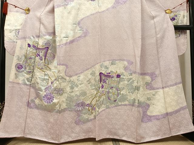 平和屋着物●豪華振袖　駒刺繍　絞り　御所車花文　銀彩　やまと誂製　正絹　逸品　AABG6485ph