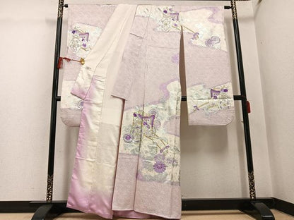 平和屋着物●豪華振袖　駒刺繍　絞り　御所車花文　銀彩　やまと誂製　正絹　逸品　AABG6485ph