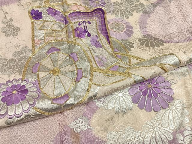 平和屋着物●豪華振袖　駒刺繍　絞り　御所車花文　銀彩　やまと誂製　正絹　逸品　AABG6485ph