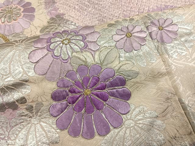平和屋着物●豪華振袖　駒刺繍　絞り　御所車花文　銀彩　やまと誂製　正絹　逸品　AABG6485ph 平和屋着物○豪華振袖 駒刺繍 絞り 御所車花文 銀彩 やまと誂