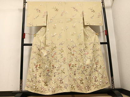 平和屋着物●訪問着　駒刺繍　草花文　正絹　逸品　AABG6486ph