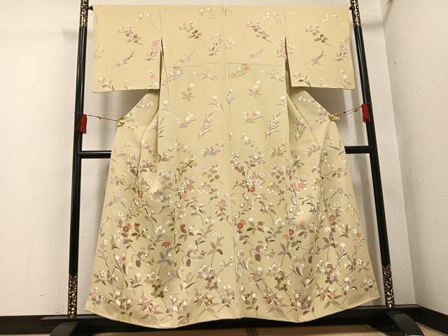 平和屋着物●訪問着　駒刺繍　草花文　正絹　逸品　AABG6486ph
