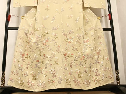 平和屋着物●訪問着　駒刺繍　草花文　正絹　逸品　AABG6486ph