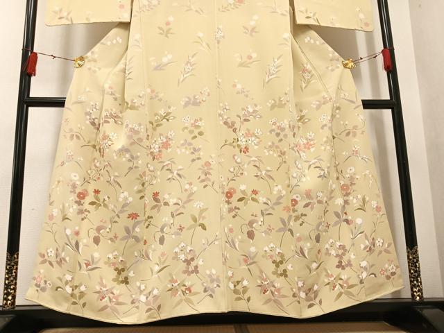 平和屋着物●訪問着　駒刺繍　草花文　正絹　逸品　AABG6486ph