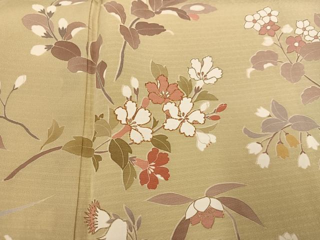 平和屋着物●訪問着　駒刺繍　草花文　正絹　逸品　AABG6486ph