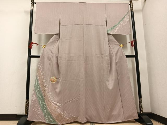 平和屋着物●訪問着　駒刺繍　絞り　草花文　金彩　正絹　逸品　未使用　AABG6488ph