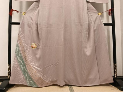 平和屋着物●訪問着　駒刺繍　絞り　草花文　金彩　正絹　逸品　未使用　AABG6488ph