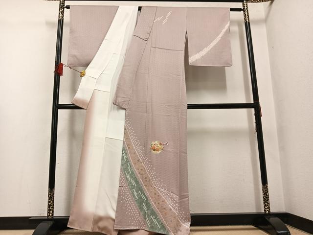 平和屋着物●訪問着　駒刺繍　絞り　草花文　金彩　正絹　逸品　未使用　AABG6488ph
