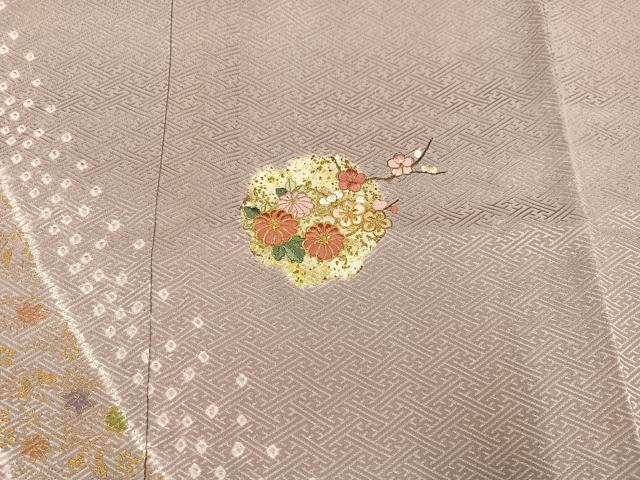 平和屋着物●訪問着　駒刺繍　絞り　草花文　金彩　正絹　逸品　未使用　AABG6488ph