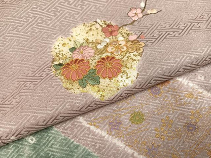 平和屋着物●訪問着　駒刺繍　絞り　草花文　金彩　正絹　逸品　未使用　AABG6488ph