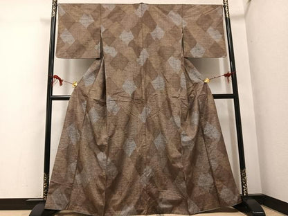 平和屋着物●上質な紬　幾何学文様　正絹　逸品　AABG6489ph