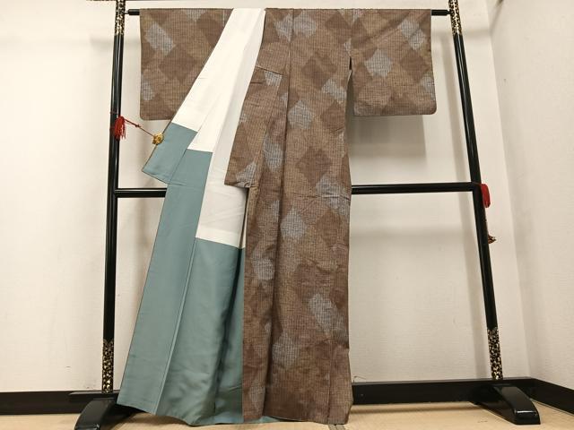 平和屋着物●上質な紬　幾何学文様　正絹　逸品　AABG6489ph