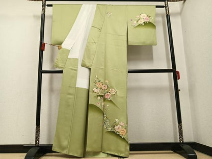 平和屋着物●訪問着　駒刺繍　草花文　金彩　大丸扱い　正絹　逸品　AABG6490ph