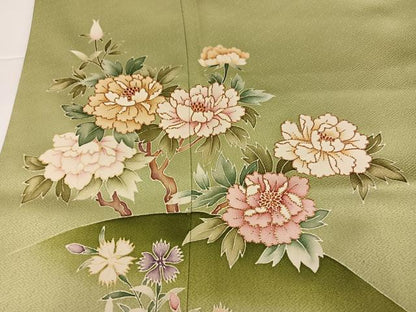 平和屋着物●訪問着　駒刺繍　草花文　金彩　大丸扱い　正絹　逸品　AABG6490ph