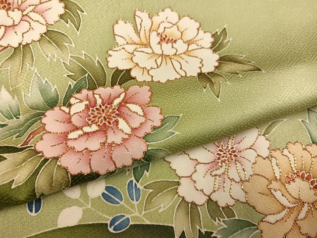 平和屋着物●訪問着　駒刺繍　草花文　金彩　大丸扱い　正絹　逸品　AABG6490ph